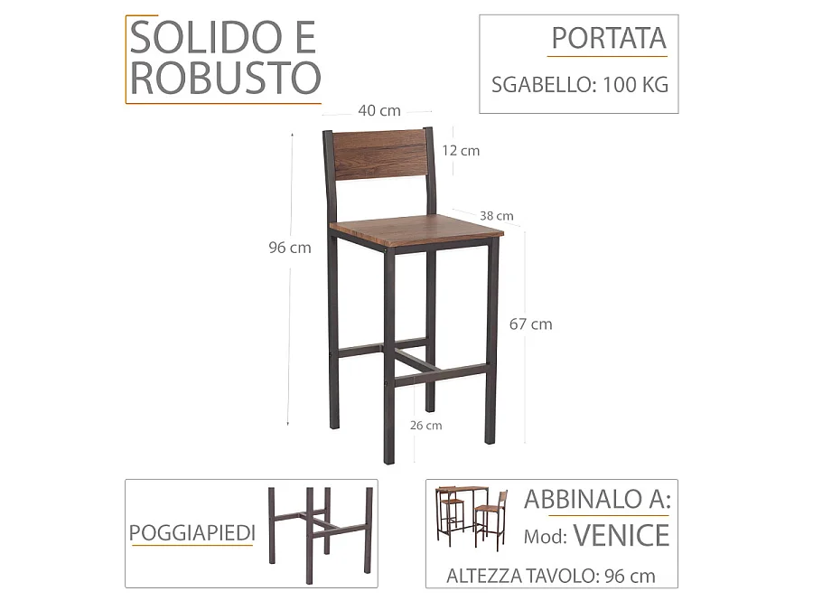 Set 2 Sgabelli bar marrone noce mod. VENICE by Yelloo