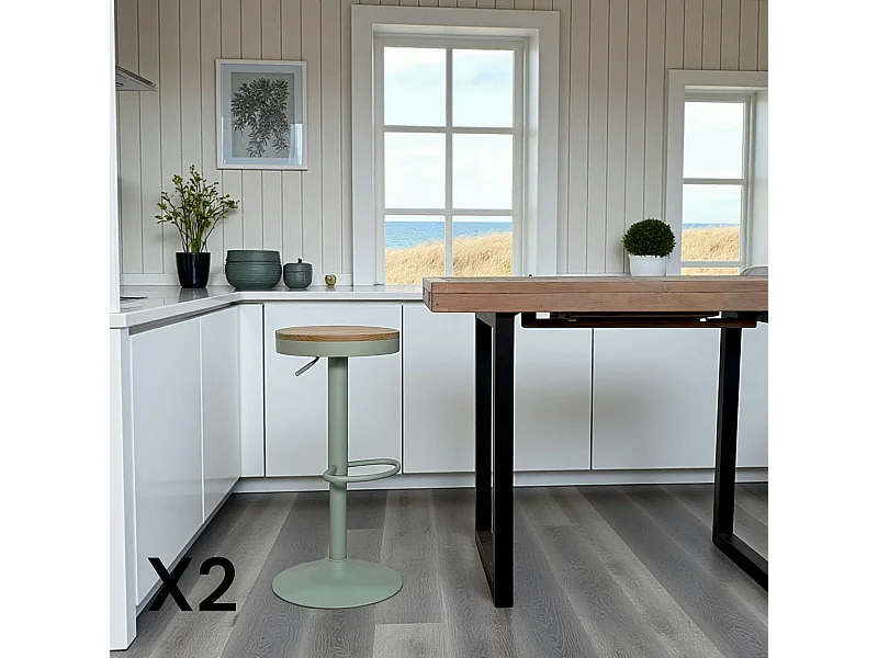 Tabouret de bar réglable métal vert (lot de 2) LEEDS