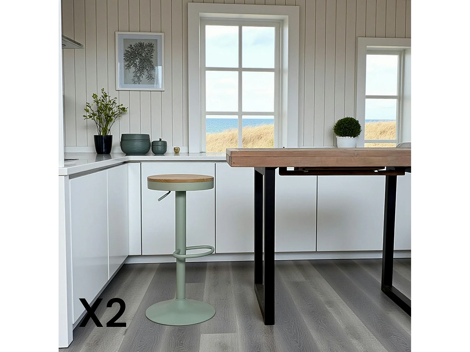 Tabouret de bar réglable métal vert (lot de 2) LEEDS