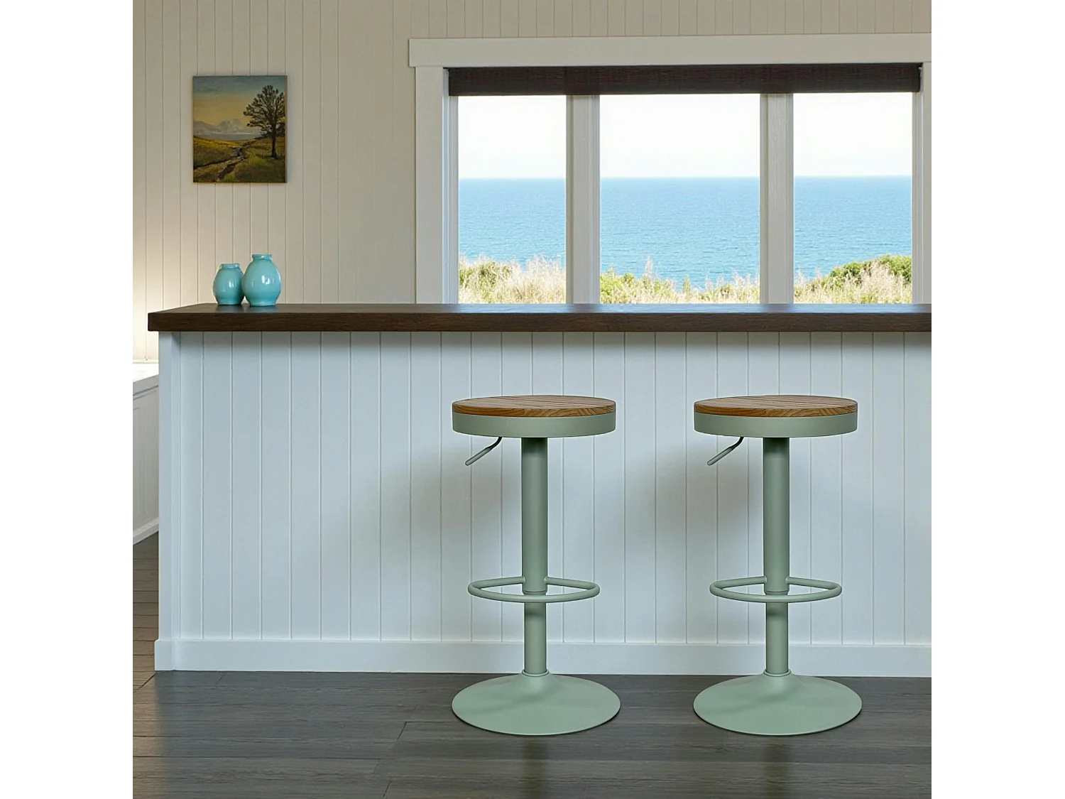 Tabouret de bar réglable métal vert (lot de 2) LEEDS