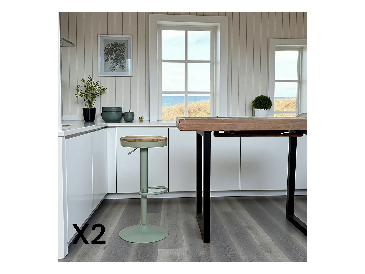 Tabouret de bar réglable métal vert (lot de 2) LEEDS
