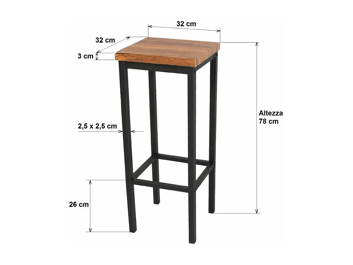 Lot de 2 tabourets de bar, hauteur d'assise 78 cm, couleur marron noyer, mod. FIRENZE ROMA par Yelloo