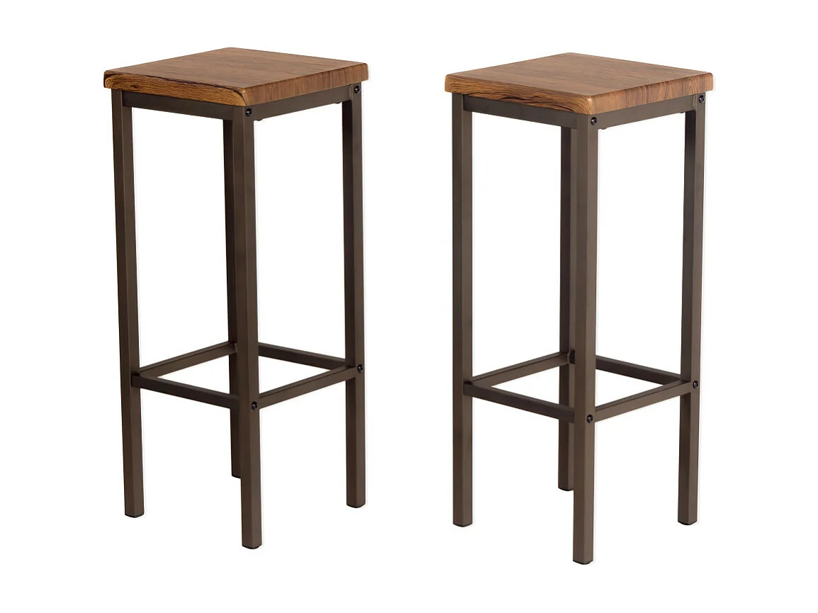 Lot de 2 tabourets de bar, hauteur d'assise 78 cm, couleur marron noyer, mod. FIRENZE ROMA par Yelloo