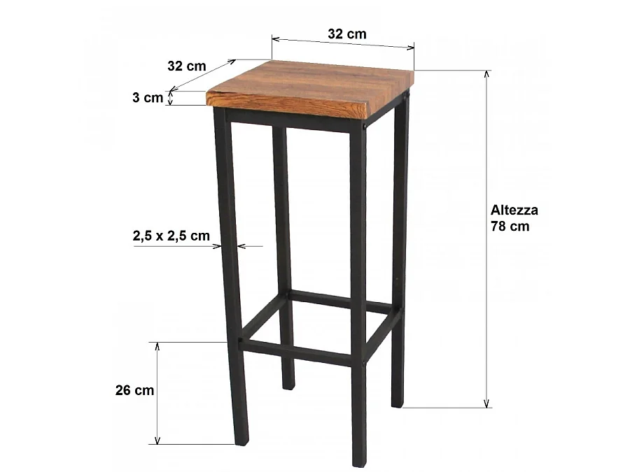 Set 2 Sgabelli bar alti 78 cm marrone noce mod. FIRENZE ROMA by Yelloo