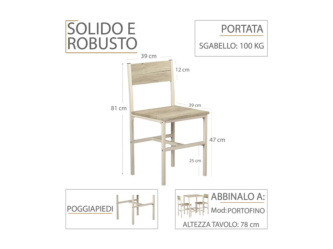 Conjunto de 2 cadeiras na cor carvalho bege mod. PORTOFINO por Yelloo