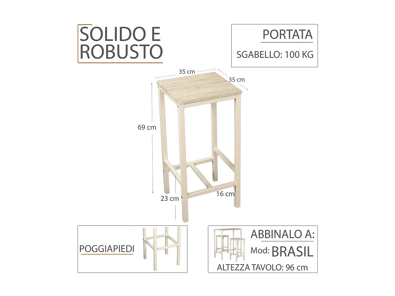 Set 2 Sgabelli bar cucina colore Beige Mod. BRASIL by Yelloo
