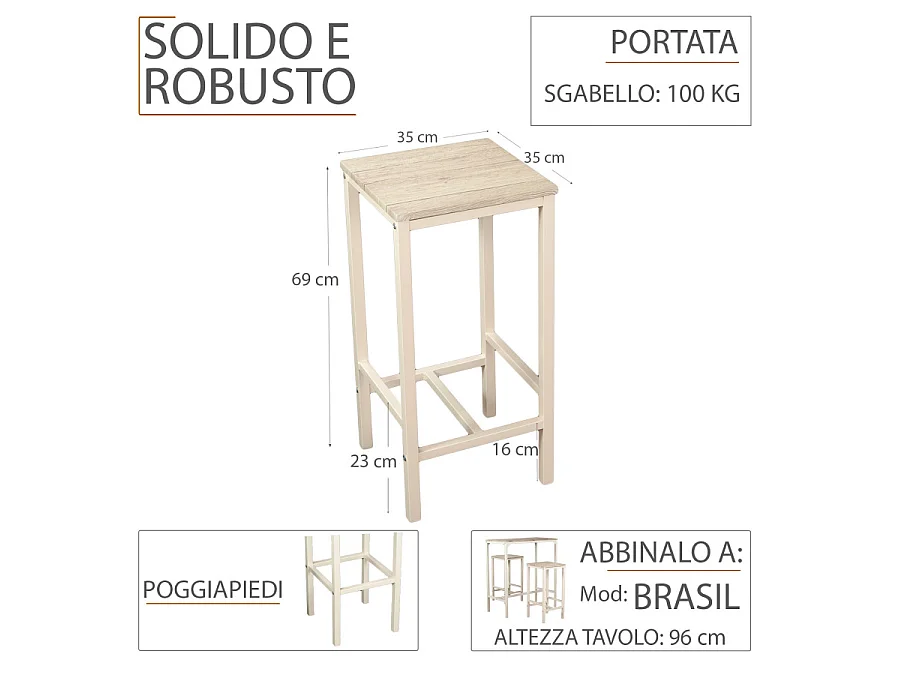 Set 2 Sgabelli bar cucina colore Beige Mod. BRASIL by Yelloo
