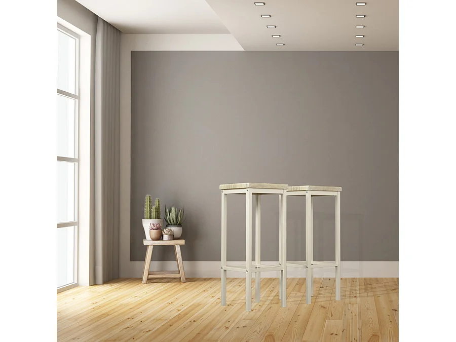 Lot de 2 tabourets de bar de 78 cm de hauteur en chêne clair beige mod. RICCIONE RIMINI par Yelloo