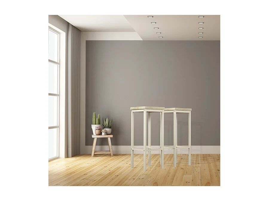 Lot de 2 tabourets de bar de 78 cm de hauteur en chêne clair beige mod. RICCIONE RIMINI par Yelloo