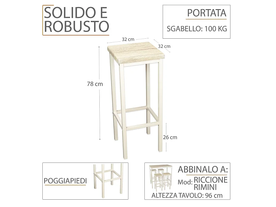 Set 2 Sgabelli bar alti 78 cm beige rovere chiaro mod. RICCIONE RIMINI by Yelloo