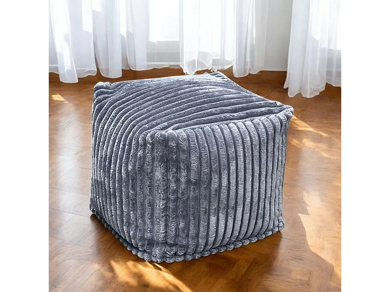 Pouf carré velours grosses côtes gris VISBY