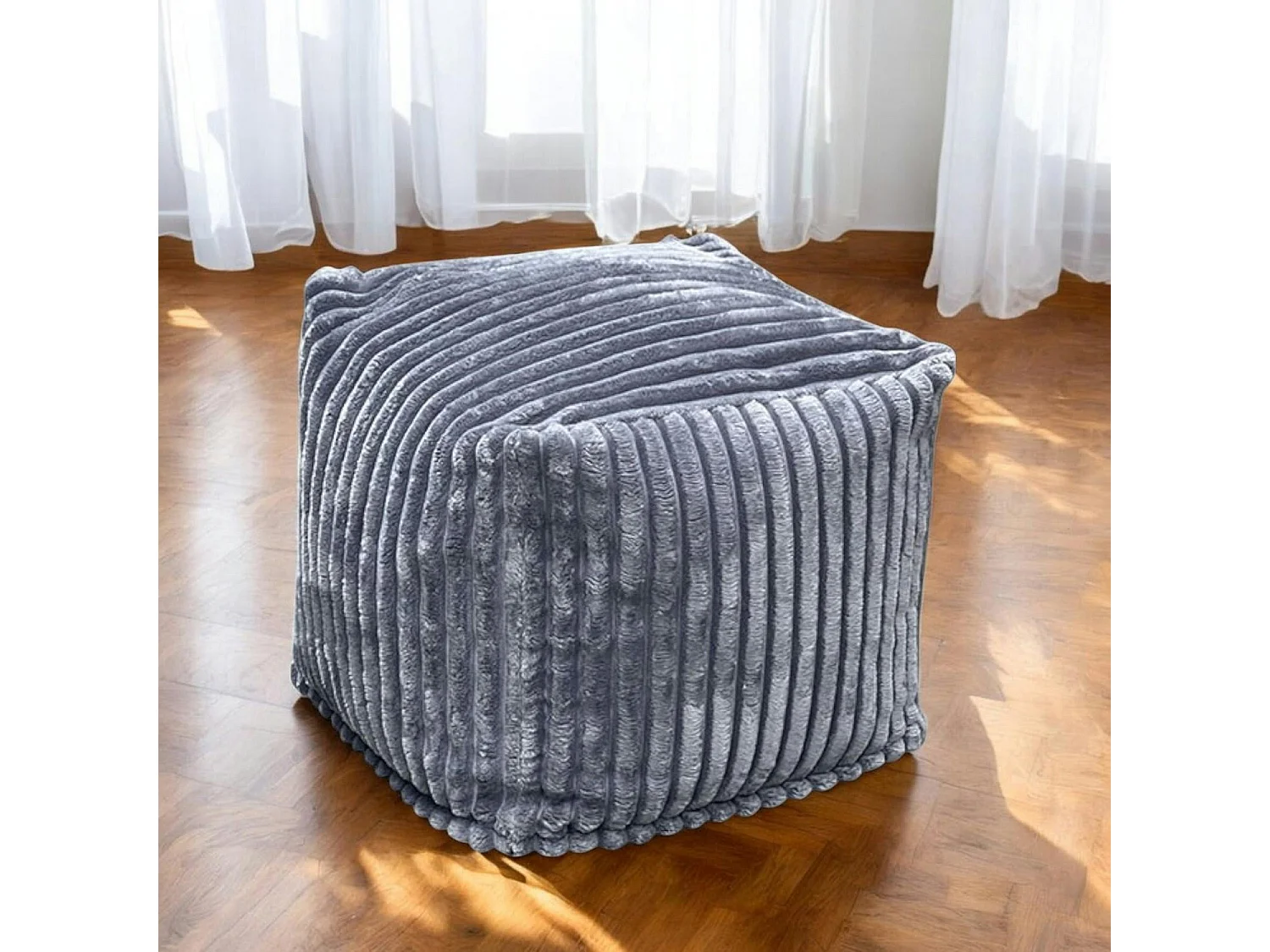 Pouf carré velours grosses côtes gris VISBY