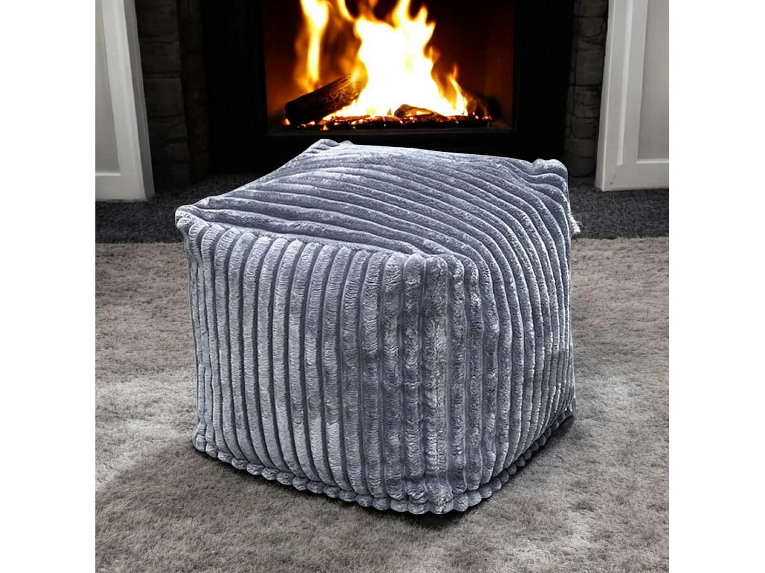 Pouf carré velours grosses côtes gris VISBY