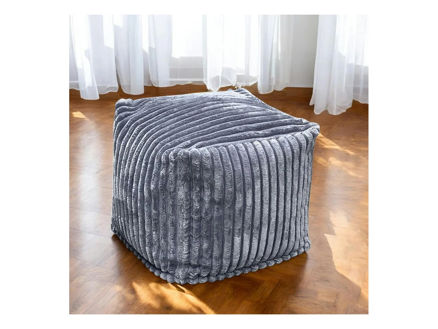 Pouf carré velours grosses côtes gris VISBY