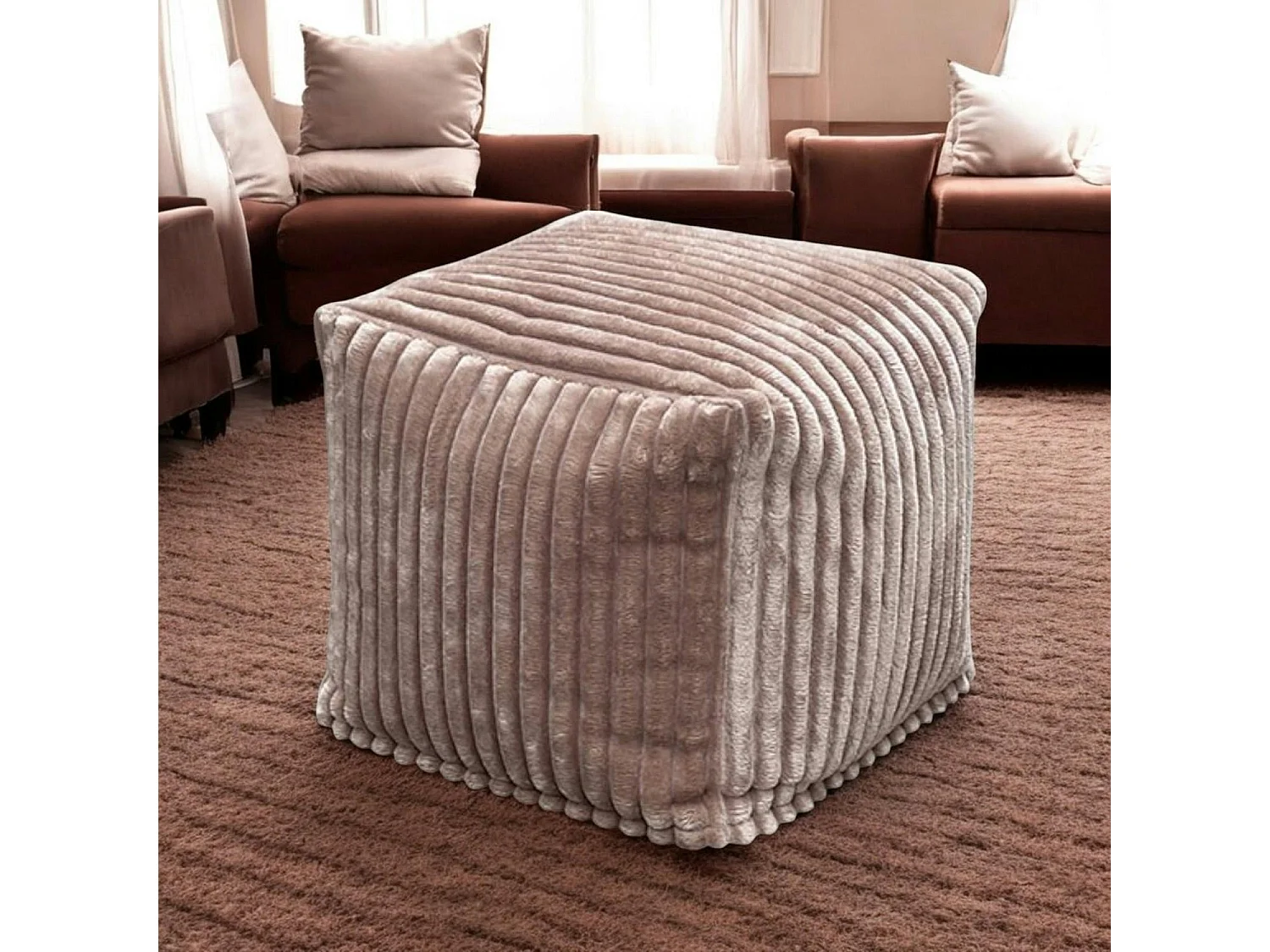 Pouf carré velours grosses côtes camel VISBY