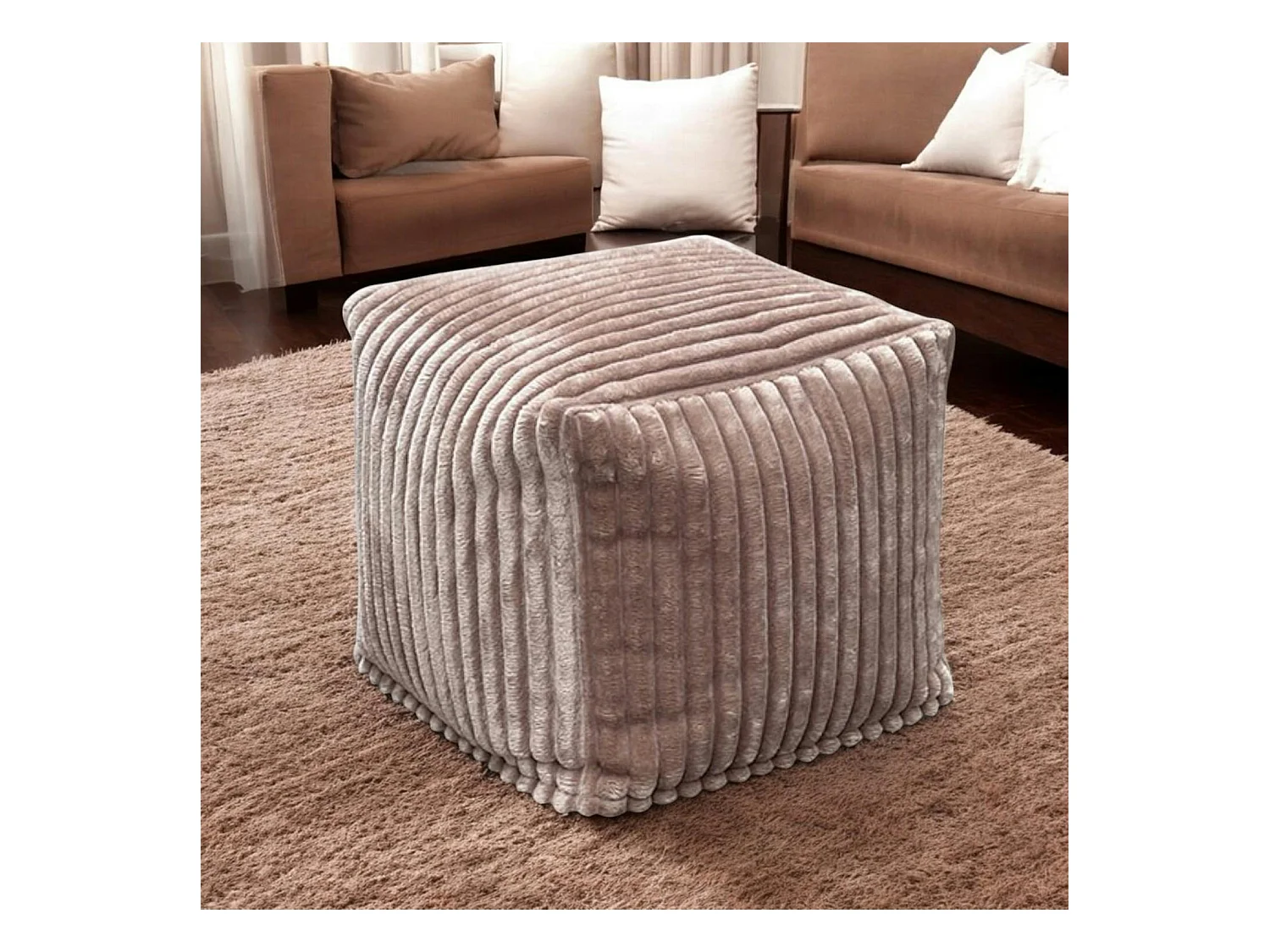 Pouf carré velours grosses côtes camel VISBY