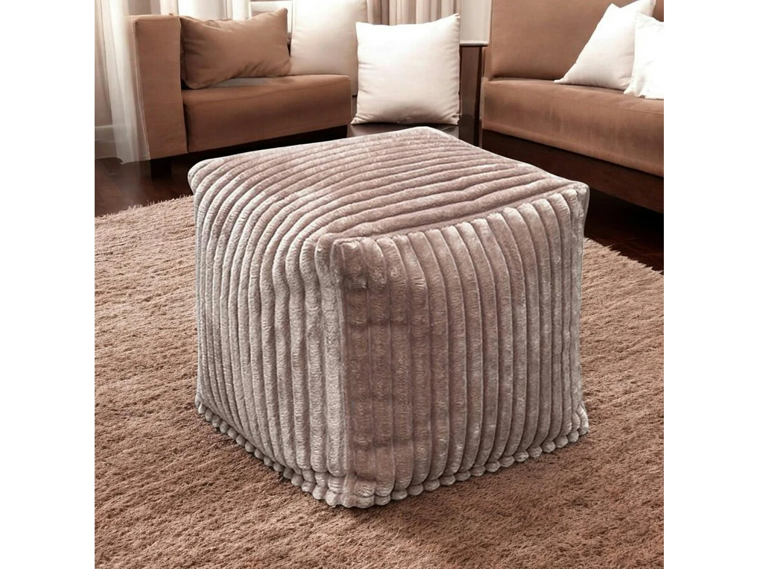 Pouf carré velours grosses côtes camel VISBY