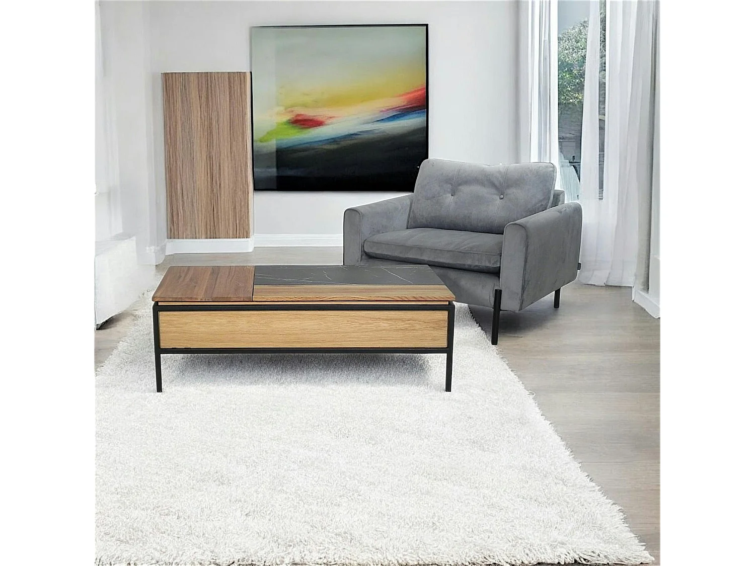 Table basse relevable style design en bois de chêne finition miel ESSEN