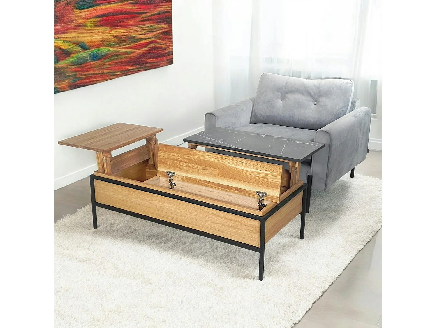 Table basse relevable style design en bois de chêne finition miel ESSEN