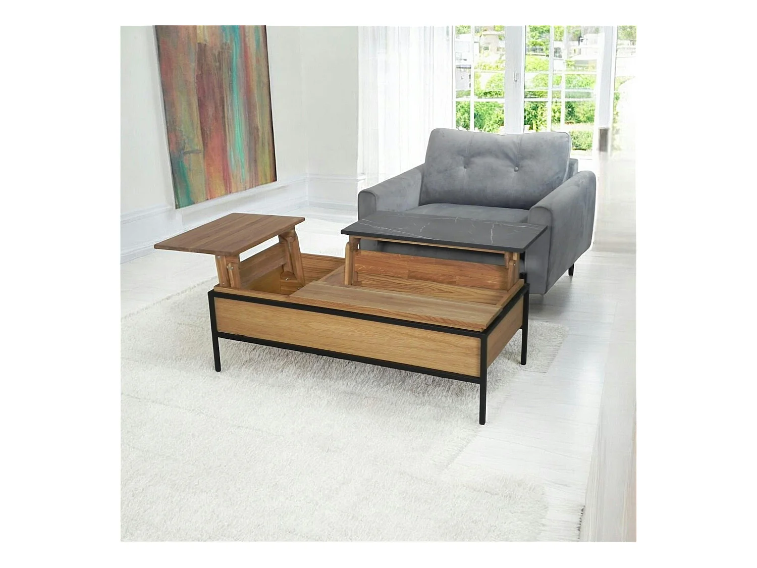 Table basse relevable style design en bois de chêne finition miel ESSEN