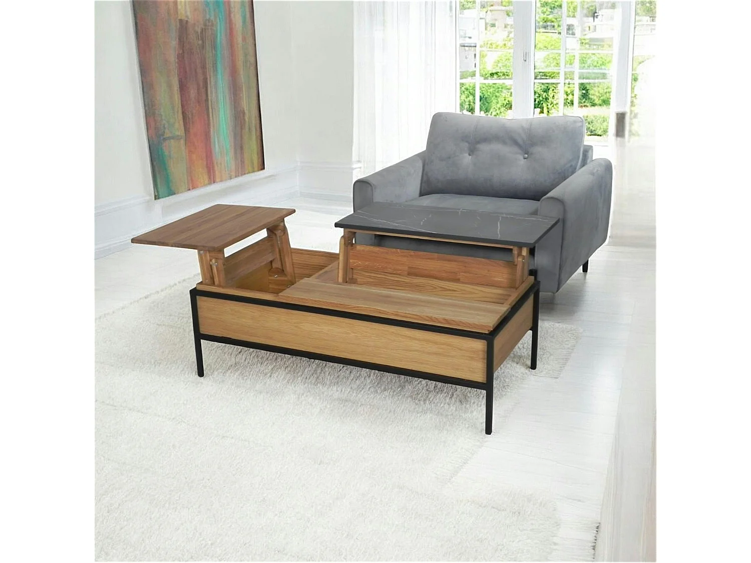 Table basse relevable style design en bois de chêne finition miel ESSEN