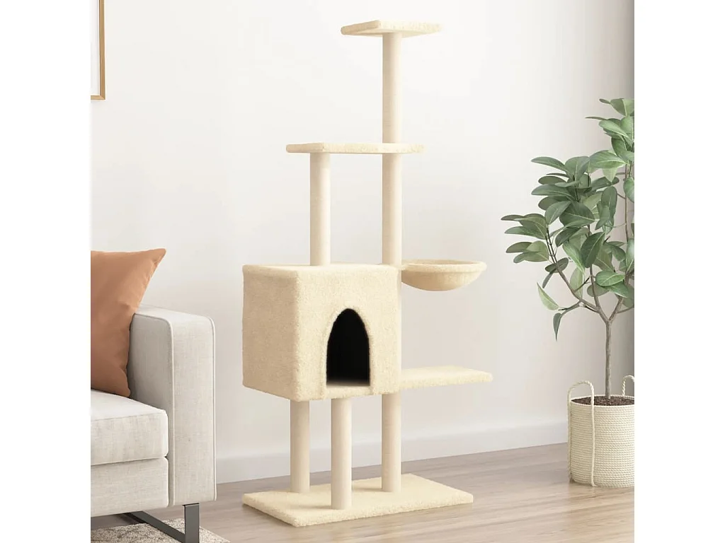 Katzenbaum mit Sisalkratzbäumen Creme 145 cm