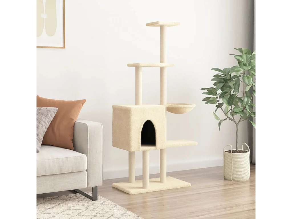 Katzenbaum mit Sisalkratzbäumen Creme 145 cm