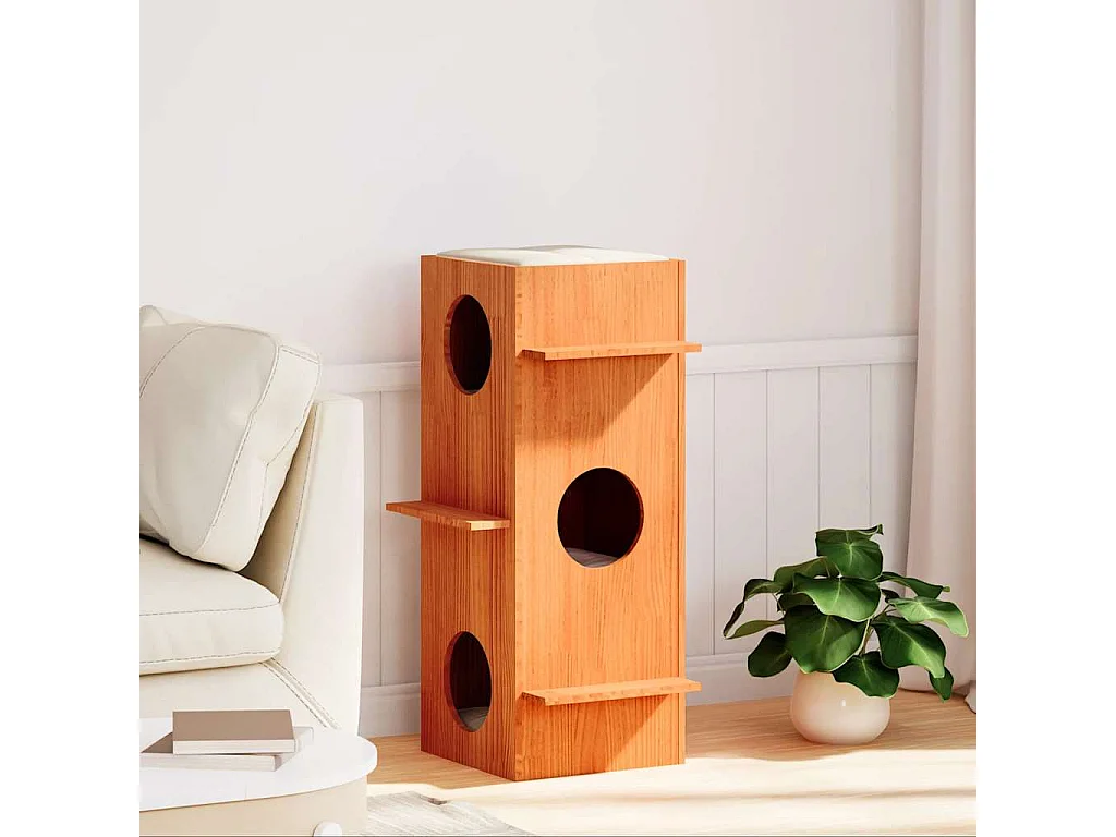 Cuccia per gatti in cera marrone 43x43x90 cm in legno di pino massello