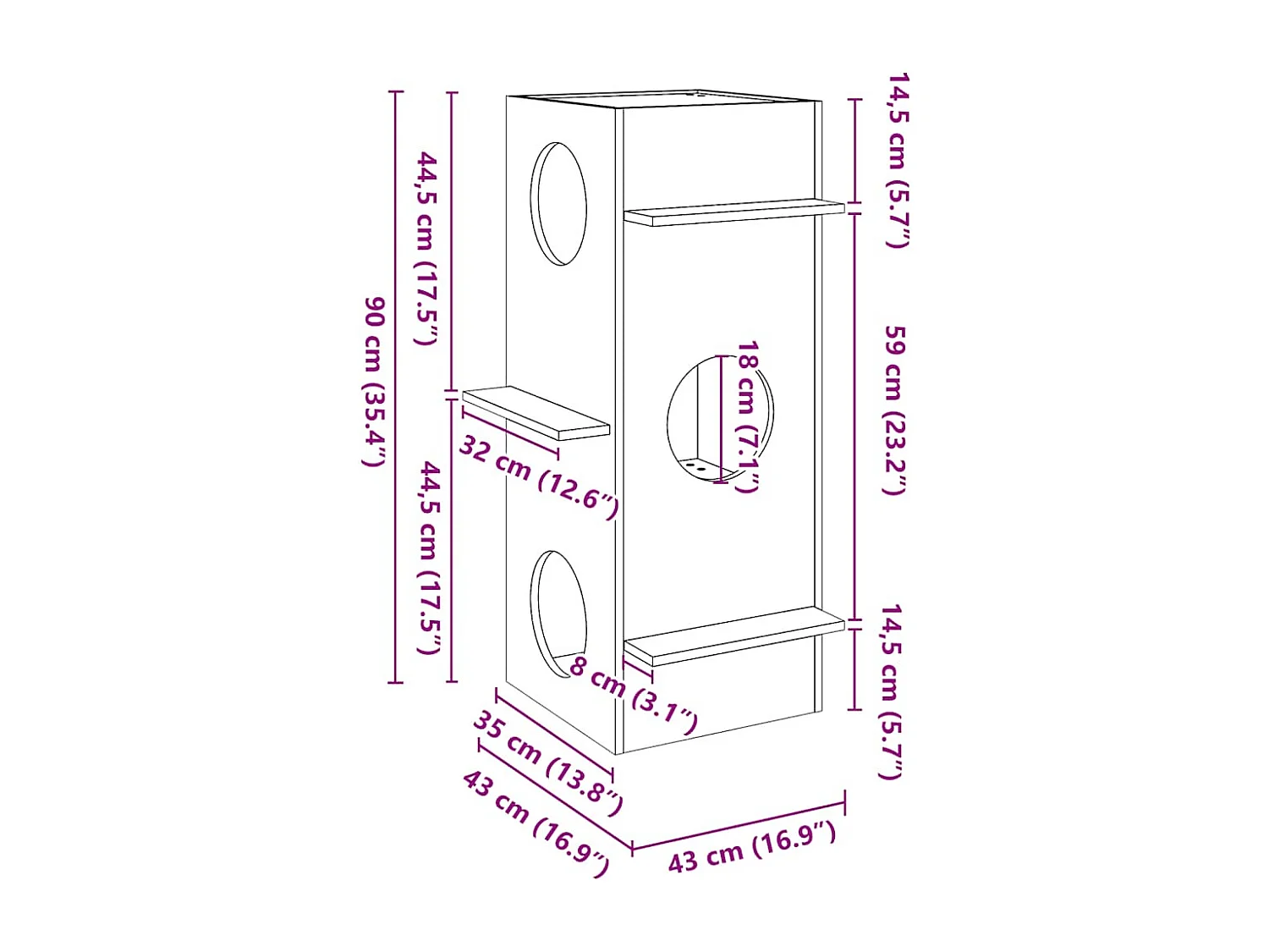 Cuccia per gatti in cera marrone 43x43x90 cm in legno di pino massello