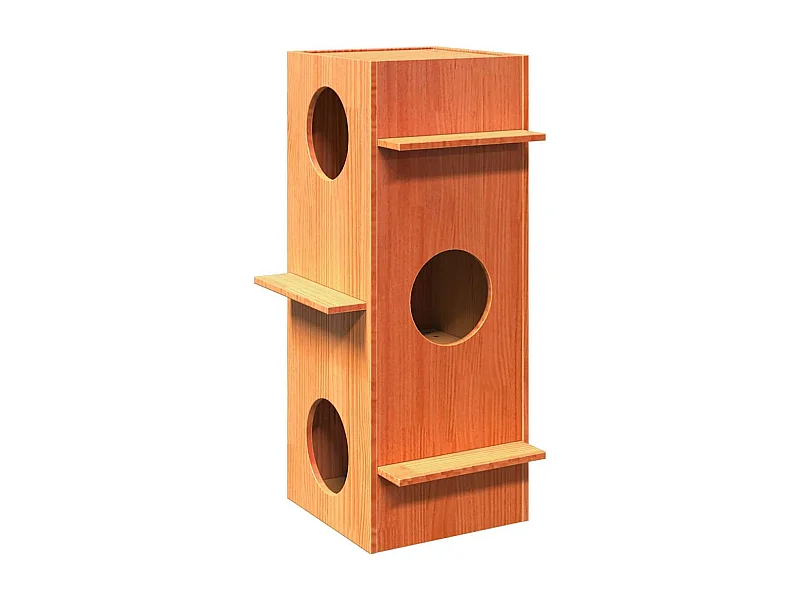 Cuccia per gatti in cera marrone 43x43x90 cm in legno di pino massello