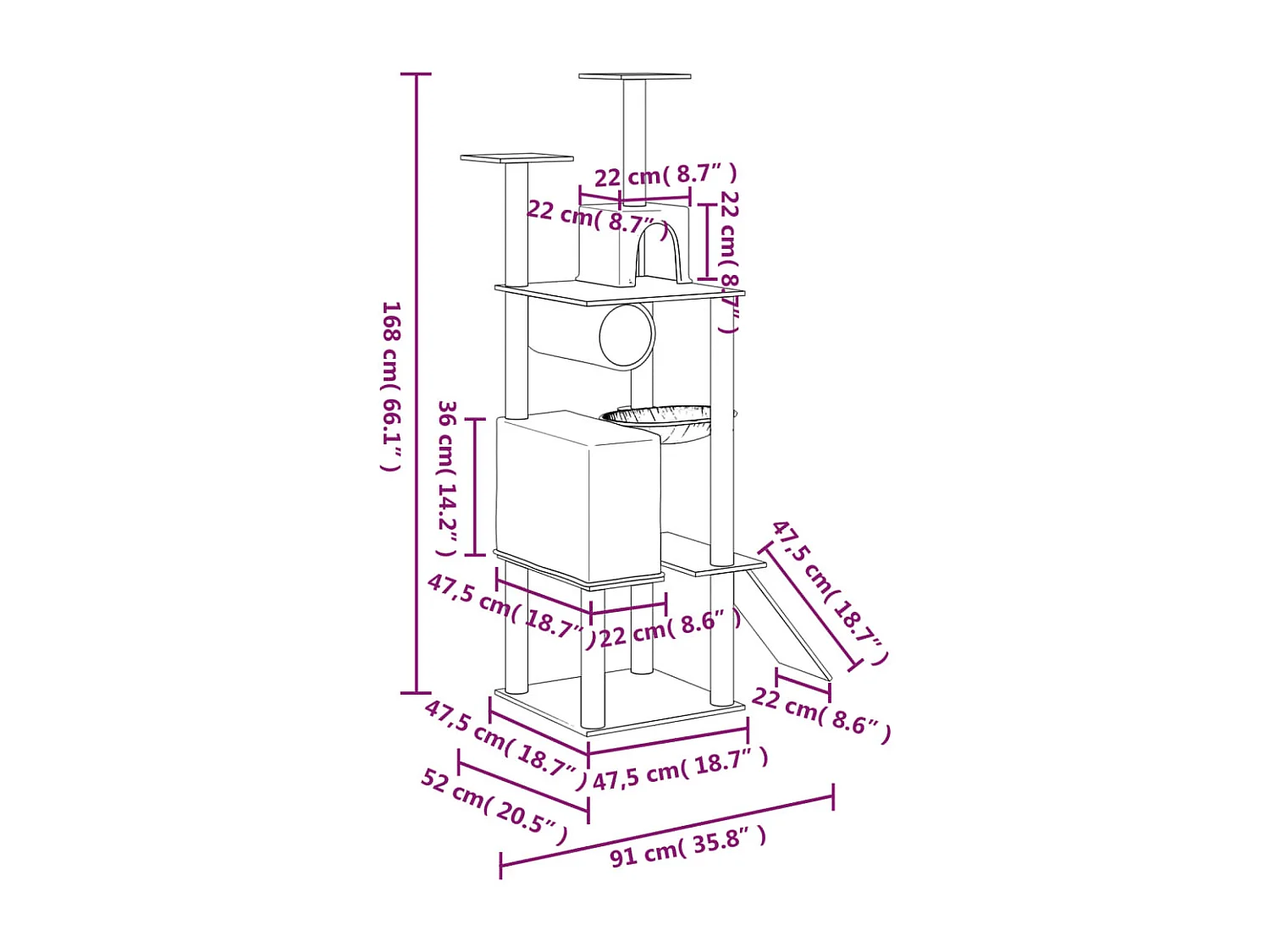 Árvore para gatos com arranhadores de sisal Cinza claro 168 cm