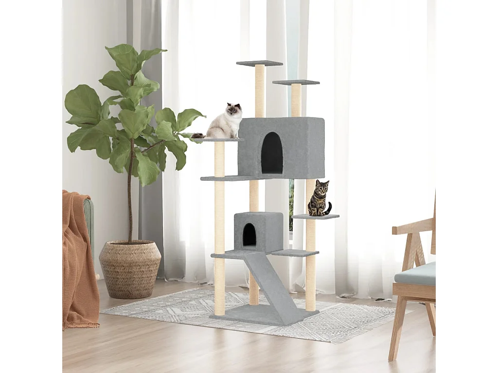 Tiragraffi con pali in sisal Grigio chiaro 153 cm