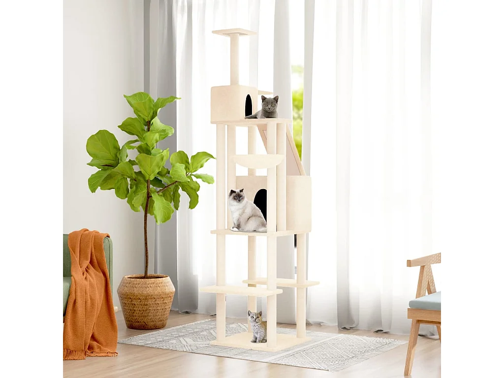 Katzenbaum mit Sisalkratzbäumen Creme 201 cm