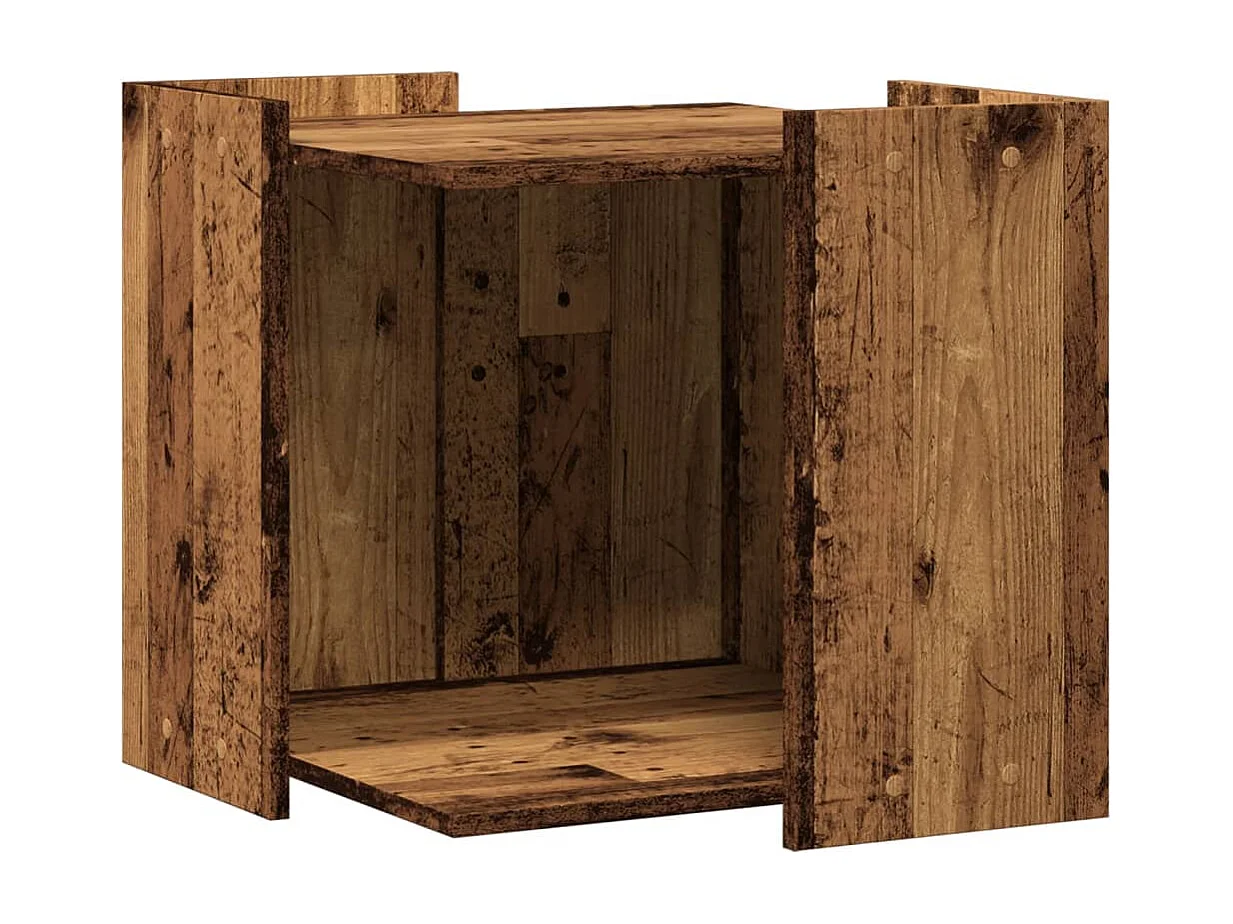 Mobiletto per lettiera per gatti in legno vecchio, legno ingegnerizzato