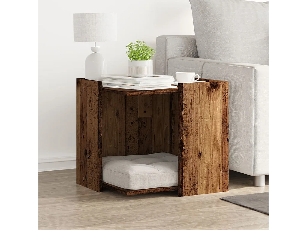 Mobiletto per lettiera per gatti in legno vecchio, legno ingegnerizzato