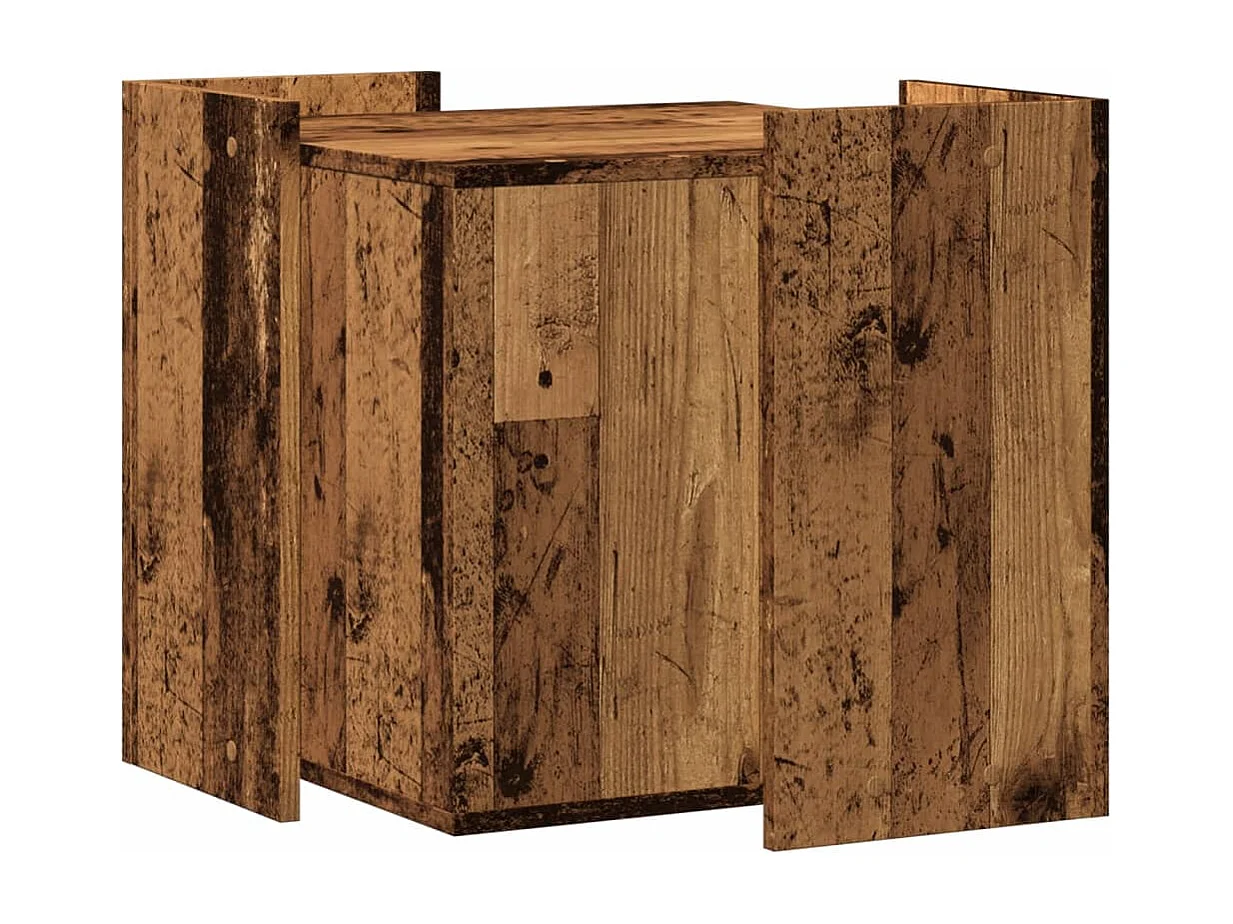 Mobiletto per lettiera per gatti in legno vecchio, legno ingegnerizzato