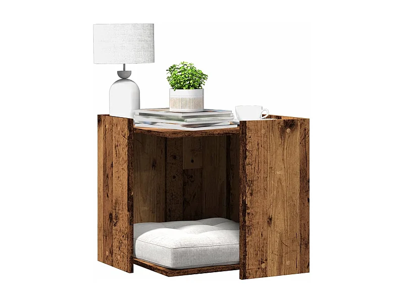 Mobiletto per lettiera per gatti in legno vecchio, legno ingegnerizzato