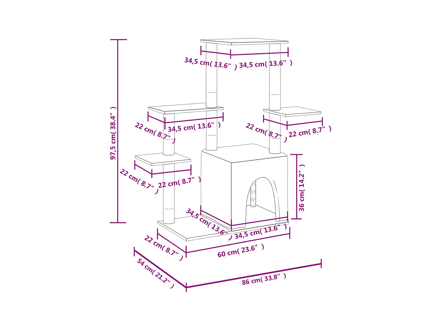 Árvore para gatos com arranhadores de sisal creme 97,5 cm