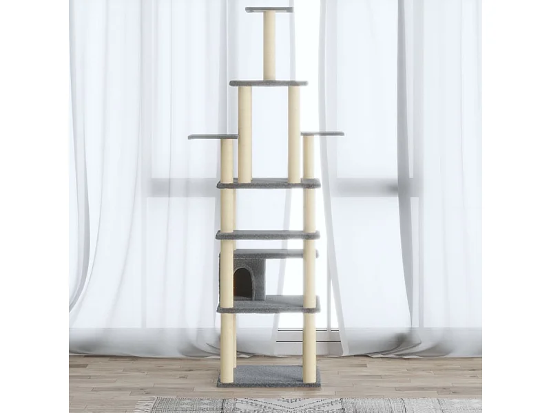 Tiragraffi con pali in sisal Grigio chiaro 183 cm