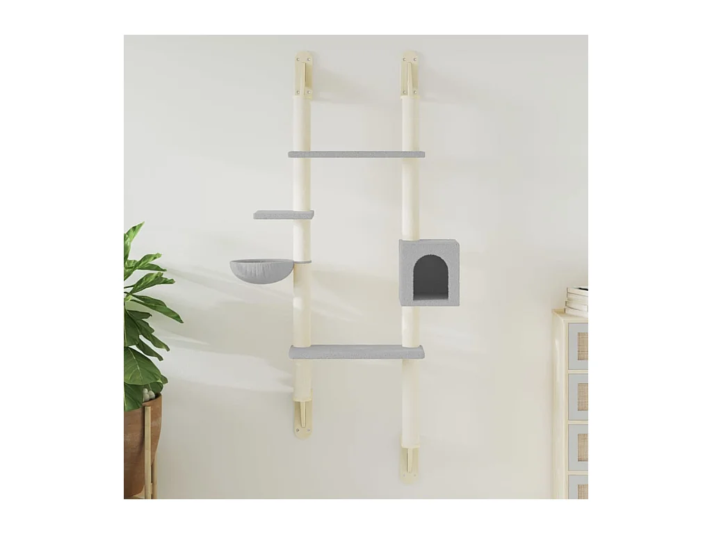 Tiragraffi da parete con albero per gatti grigio chiaro 180 cm