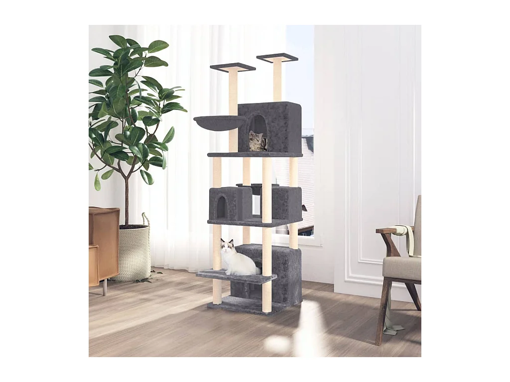 Tiragraffi con pali in sisal Grigio scuro 180 cm