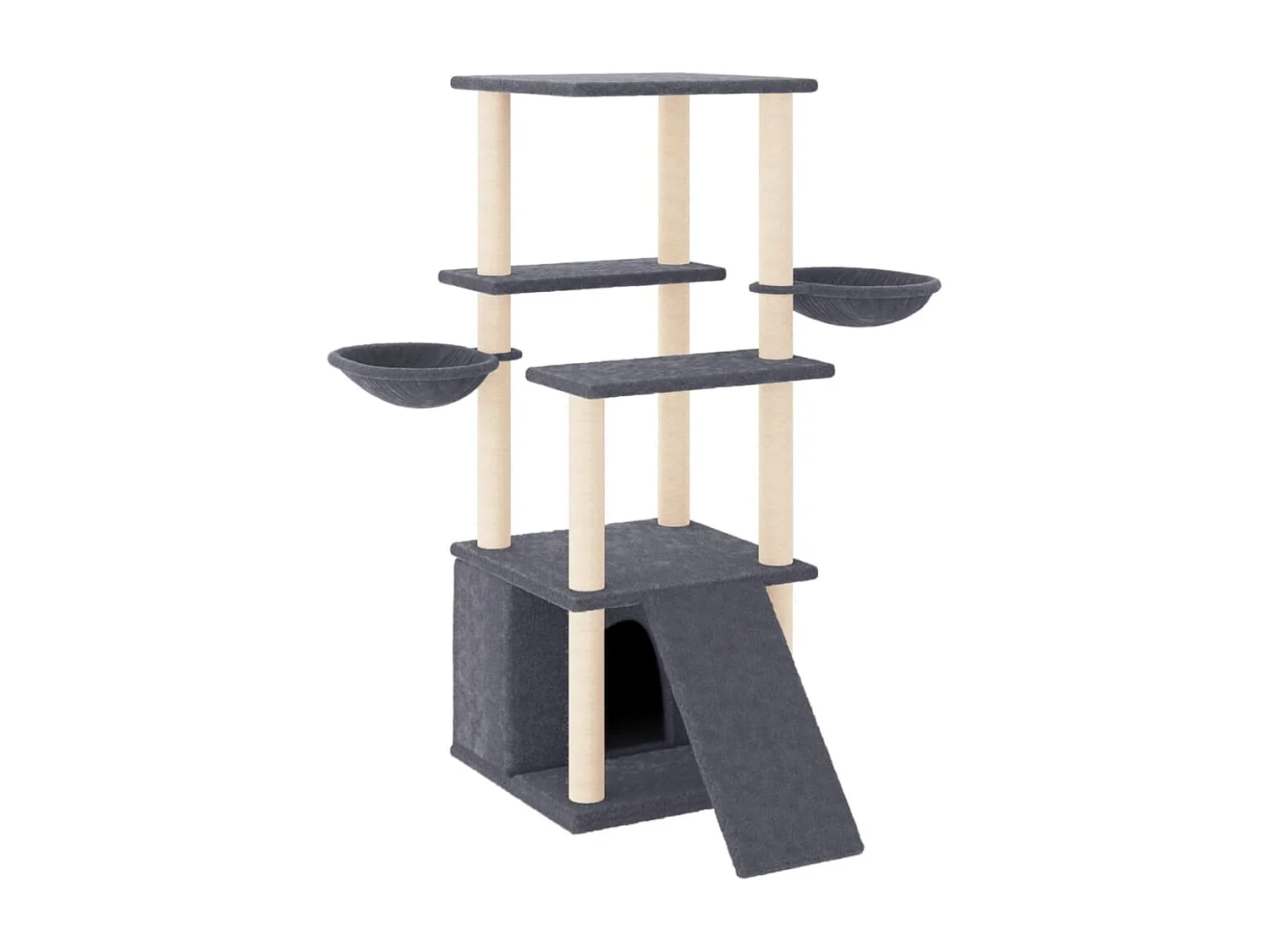 Árvore para gatos com postes de arranhar em sisal cinza escuro 133 cm