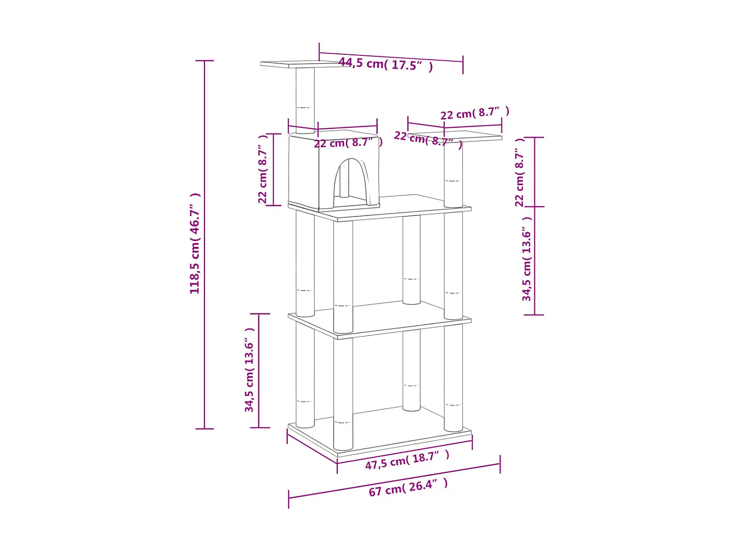 Katzenbaum mit dunkelgrauen Sisalkratzstämmen 118,5 cm