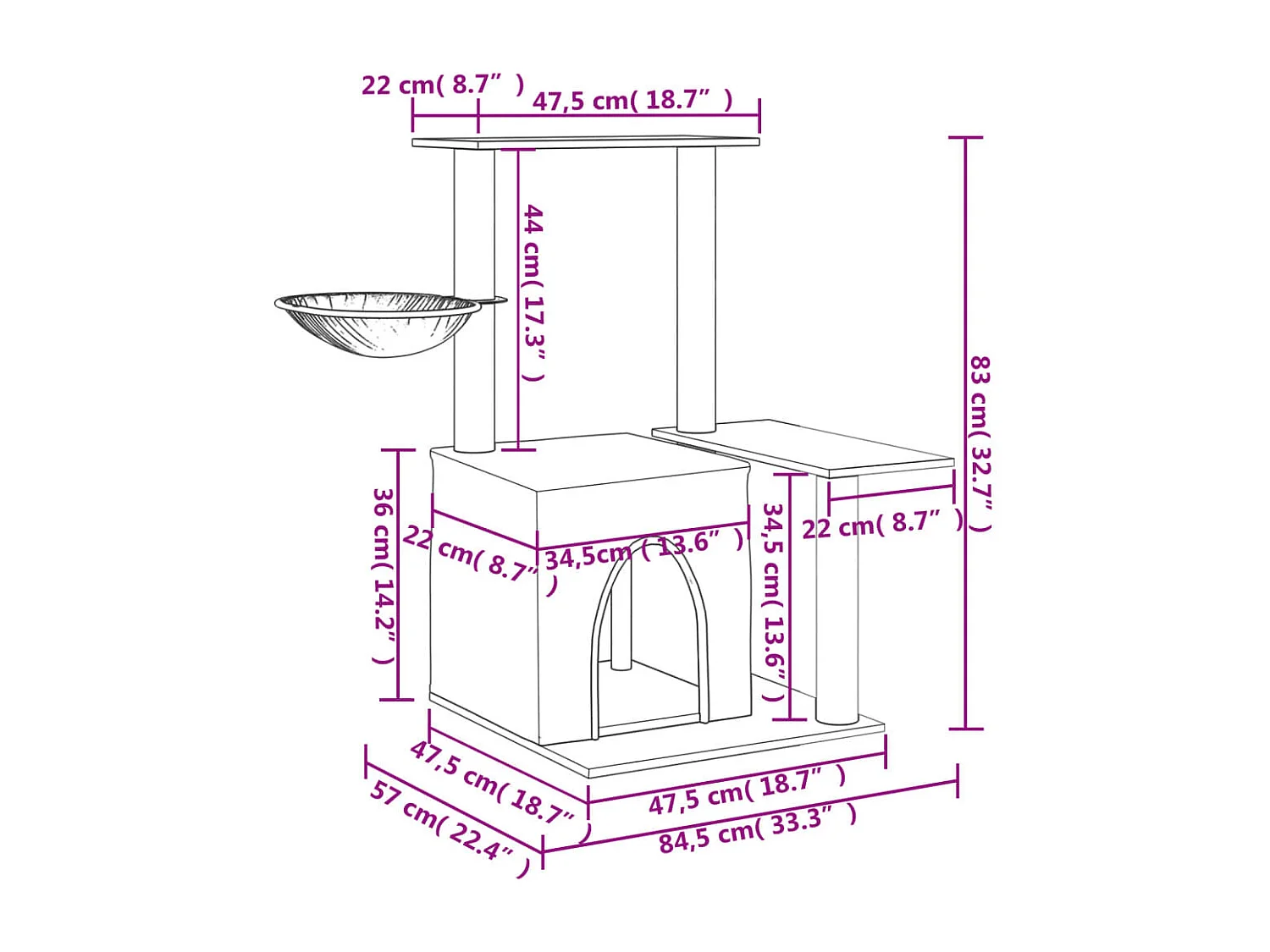 Tiragraffi con pali in sisal Grigio scuro 83 cm