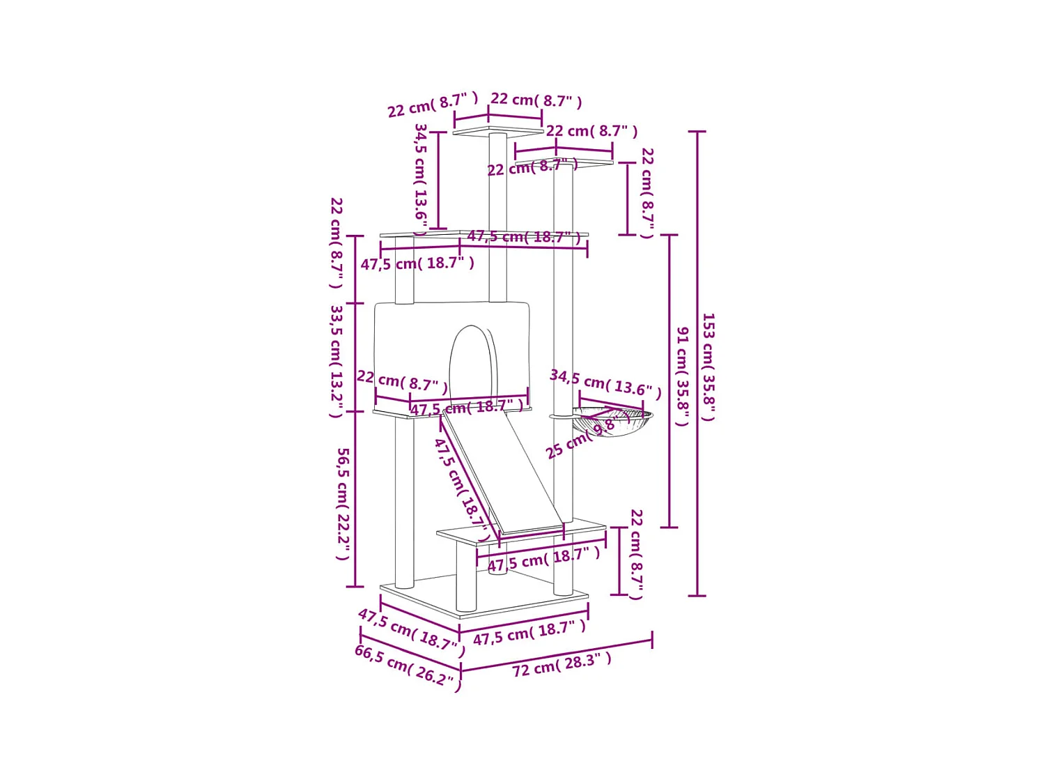 Tiragraffi con pali in sisal Grigio chiaro 153 cm