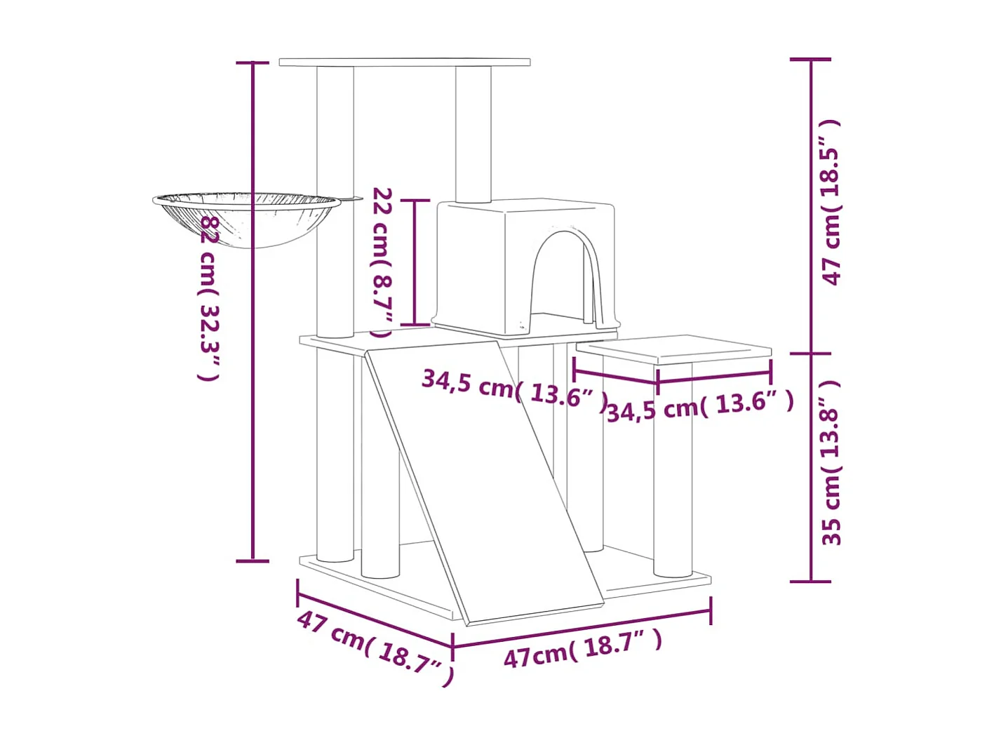 Tiragraffi con pali in sisal Grigio chiaro 82 cm
