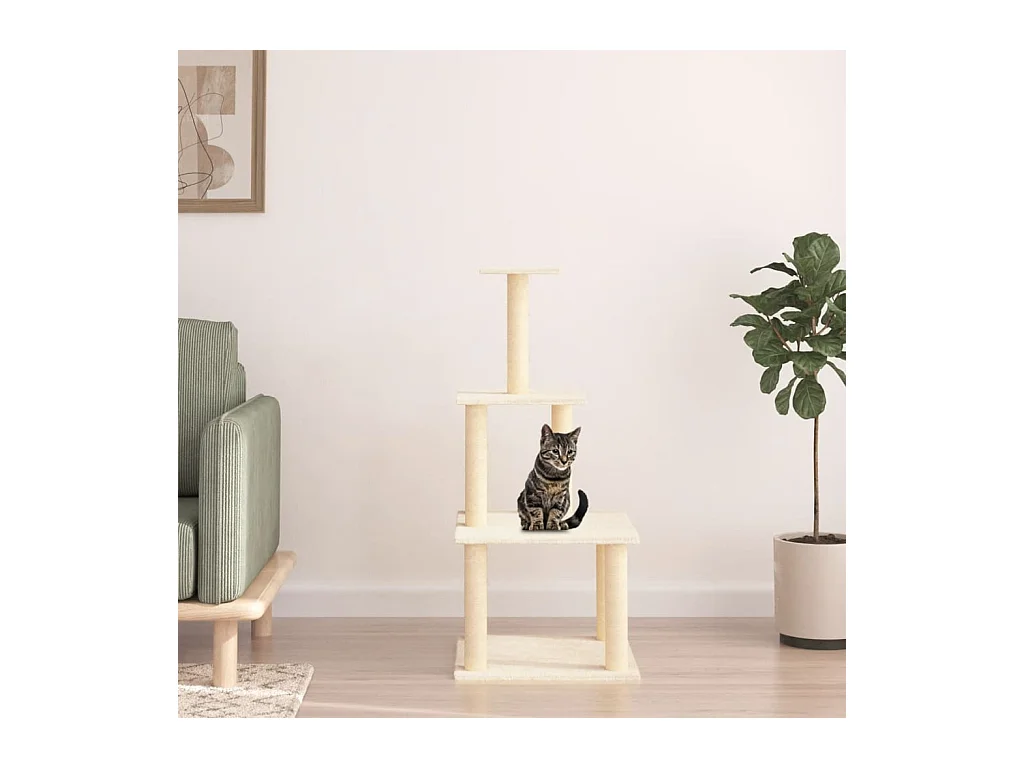 Arbre à chat avec griffoirs en sisal crème 111 cm