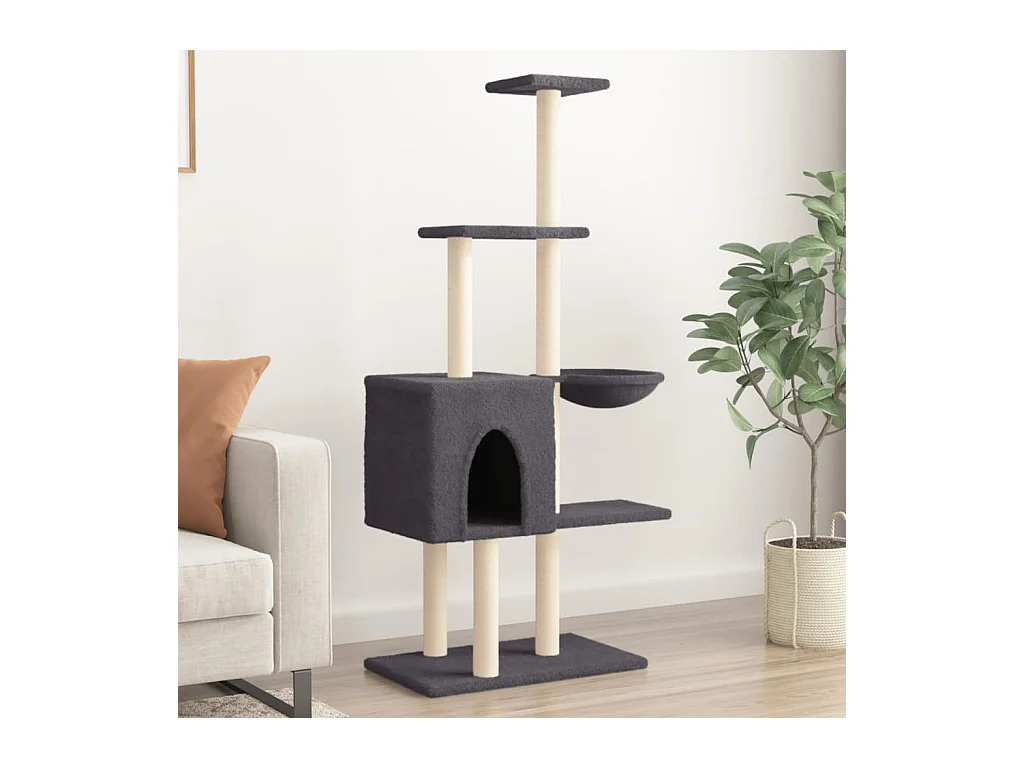 Arbre à chat avec griffoirs en sisal Gris foncé 145 cm