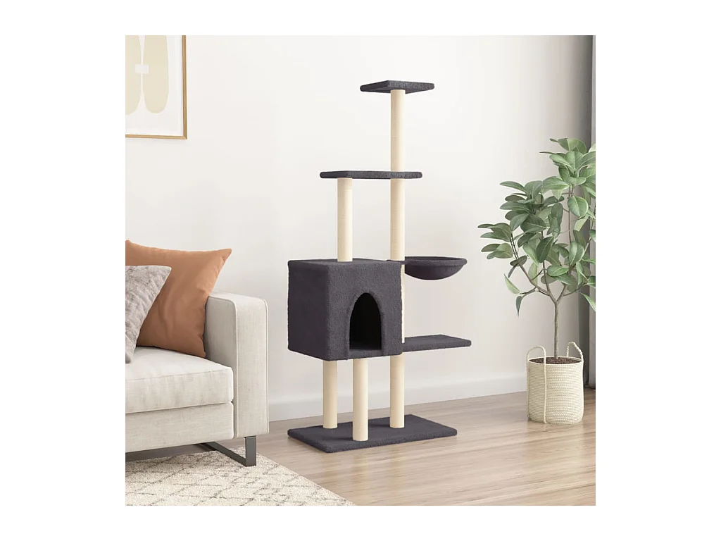 Arbre à chat avec griffoirs en sisal Gris foncé 145 cm