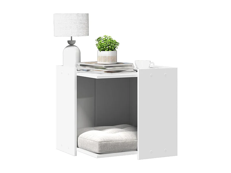 Meuble de bac à litière pour chat blanc bois d'ingénierie